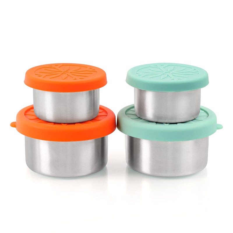 SUKKI Stainless Steel Condiment Containers - 4 PCS Salad Dressing Containers with Food Grade and Leakproof Silicone Lids - 2x3.4oz +2x1.8oz for Snacks, Desserts, Souffle, Baby Food - Image 1